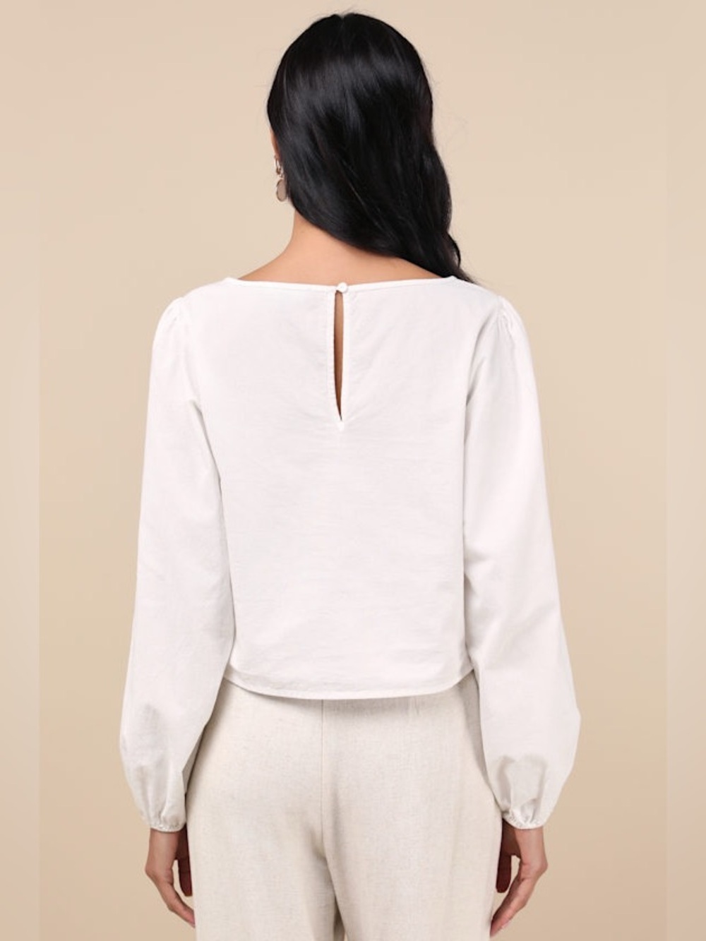 Lulus Adjoa White Embroidered Scalloped Blouson Sleeve Top - Picture 4 of 8